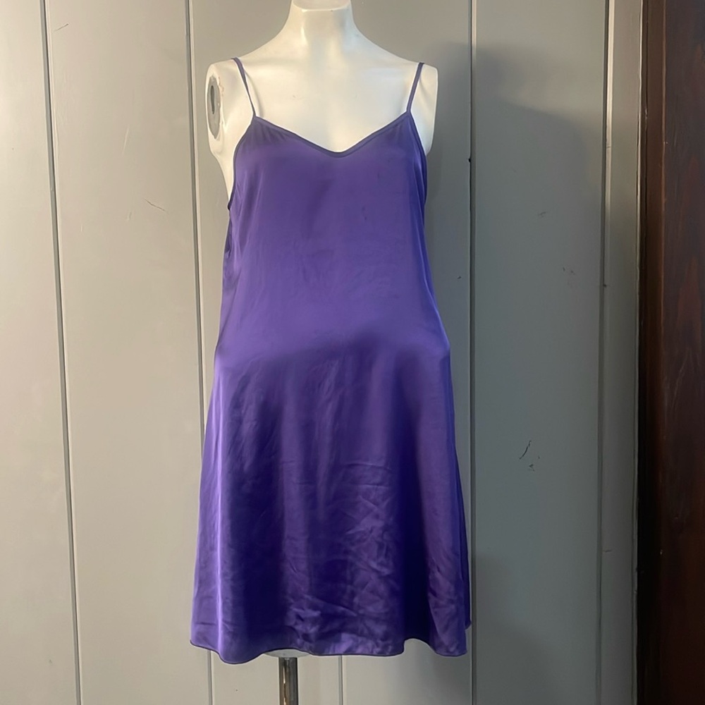 Femofit Satin Slip Dress Sleep Chemise Chic Sexy Shiny Purple